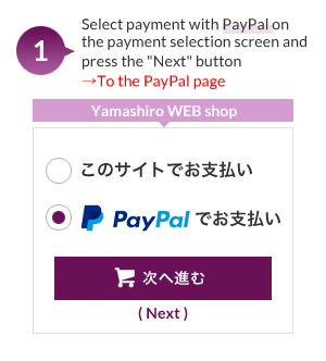 1.Select payment with PayPal on the payment selection screen and press the Next button To the PayPal page