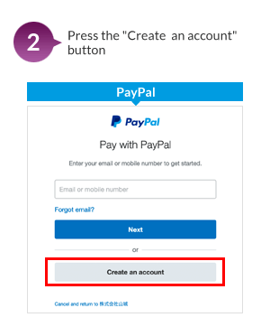 2.Press the Create an account button